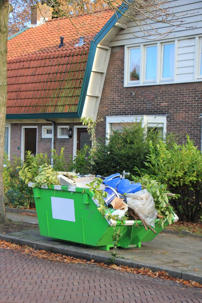 Dumpsters can be rented at a fairly low cost and come in many sizes.